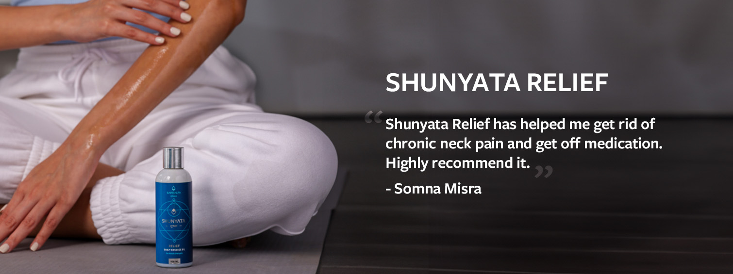 Shunyata pain relief oil testimonial helps with chronic pain with meditation backdrop