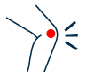 An icon showing pain with red circle around knee area