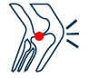 An icon showing pain with red circle around inner knee area