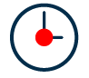 Minimalist clock illustration with bold black outline and red center, showing time at 3 o'clock clearly