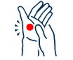 Two hands icon with red dot as pain on the left hand