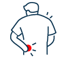 A man icon with lower back pain on the left side showcased with red dot