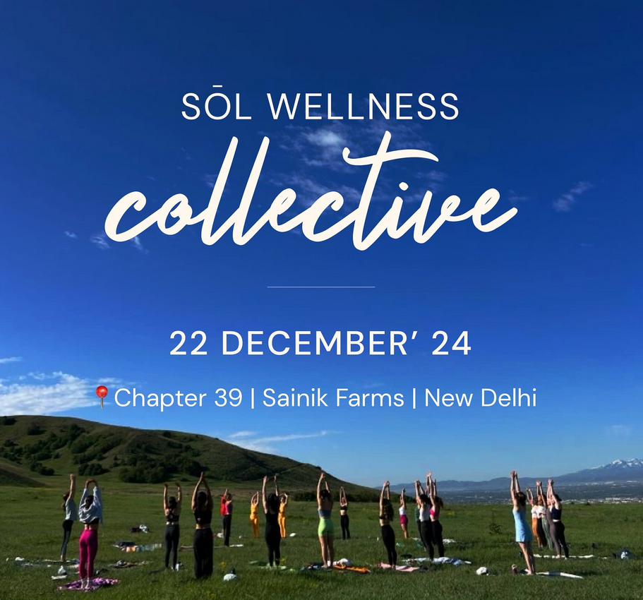 Outdoor yoga session by Sōl Wellness Collective, December 22 at Sainik Farms, New Delhi, serene nature