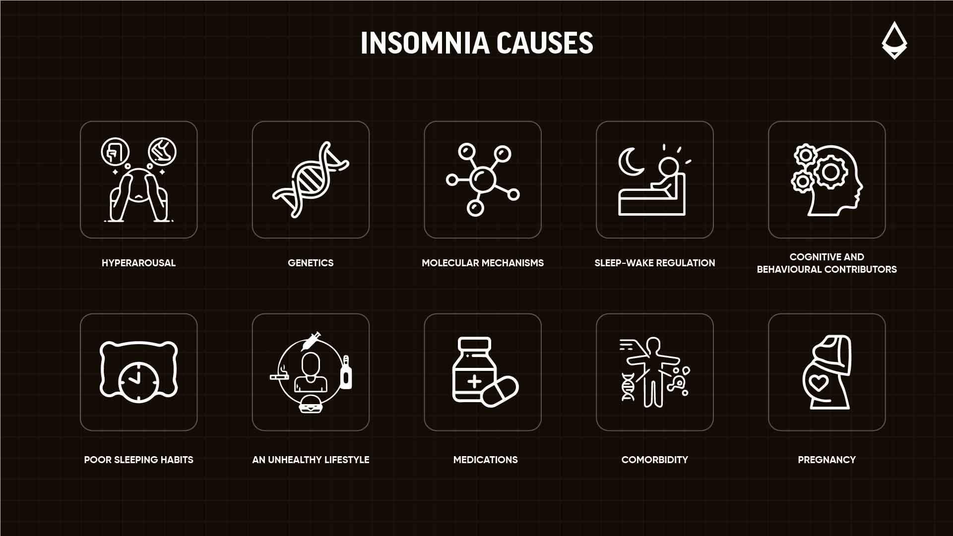 Infographic on different Causes of Insomnia from Genetics to Pregnancy