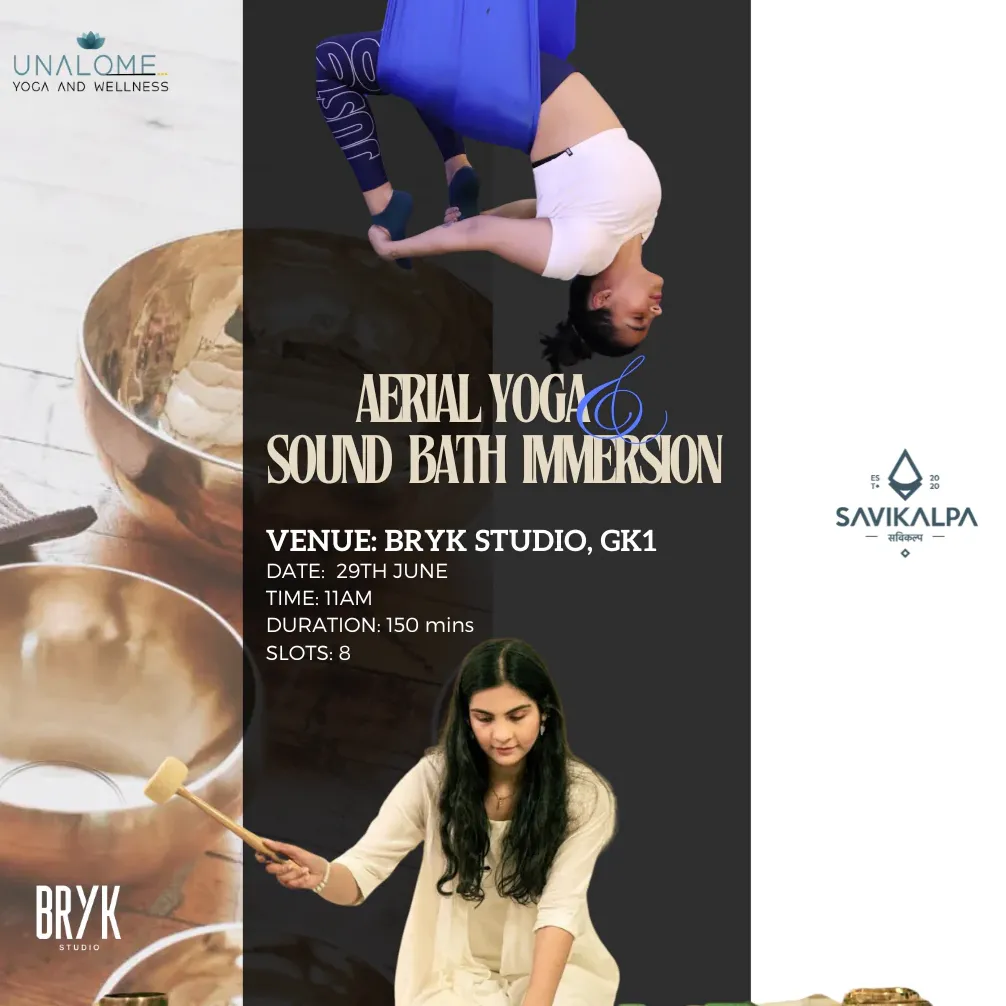 Feature Image of Aerial yoga and sound bath immersion event at Bryk Studio Gk1 