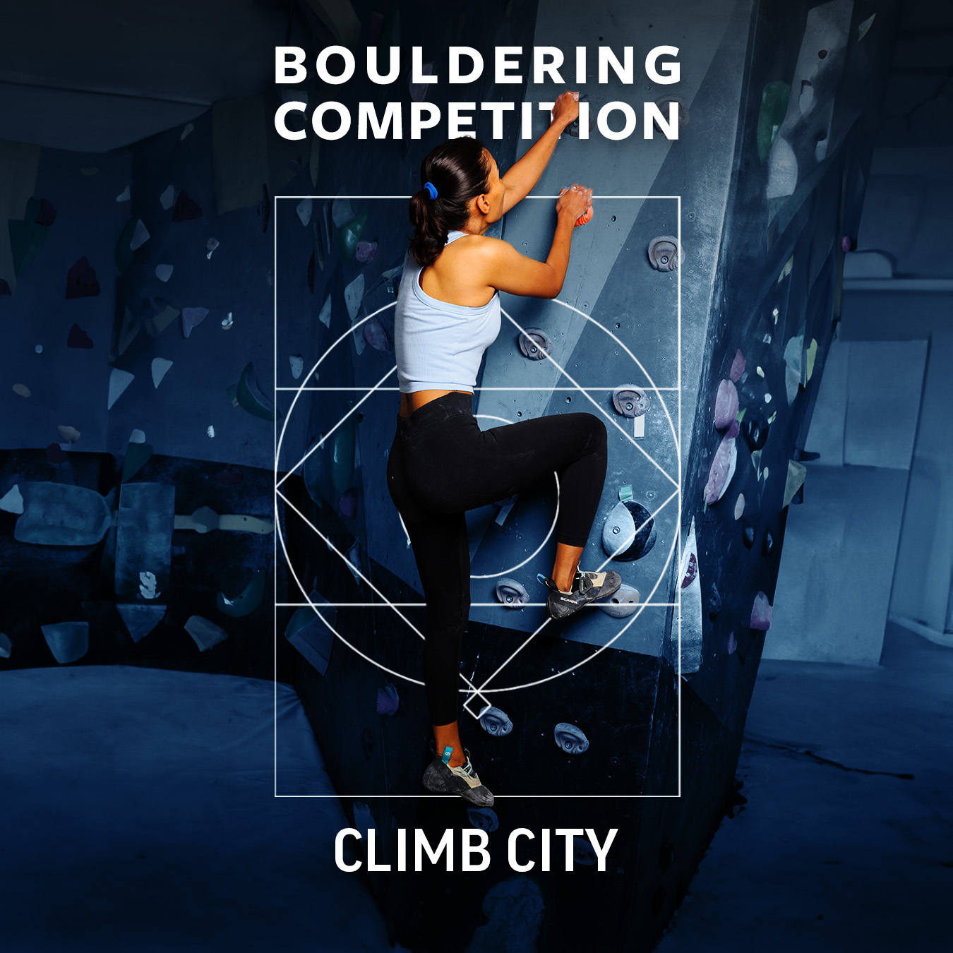 Image of a participant climbing on boulderwall and another watching him 