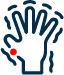 Hand pain icon with red dot on thumb