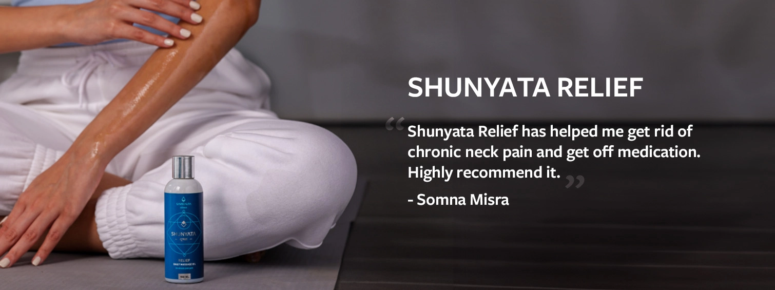 Shunyata pain relief oil testimonial helps with chronic pain with meditation backdrop