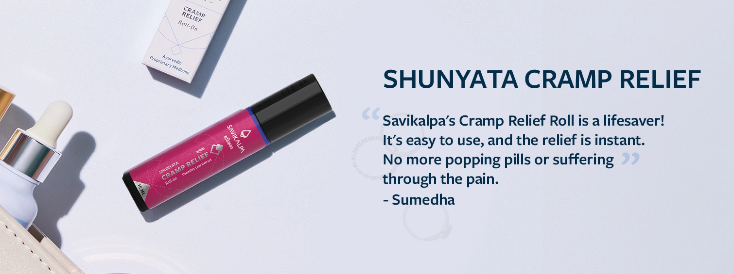 Shunyata Cramp Relief Roll-on Testimonial with cramp relief roll on bottle flatlay on the side