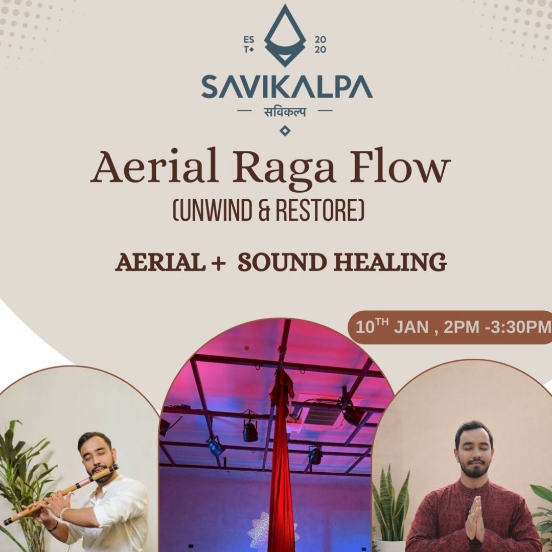 Banner image Aerial Yoga and sound healing session at the Immersion Room, Gurugram