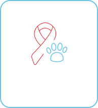 An icon of a ribbon and a paw suggesting chronic and cancer pain in dogs showcasing the range of issues in dogs that Pasupati Tailam helps with