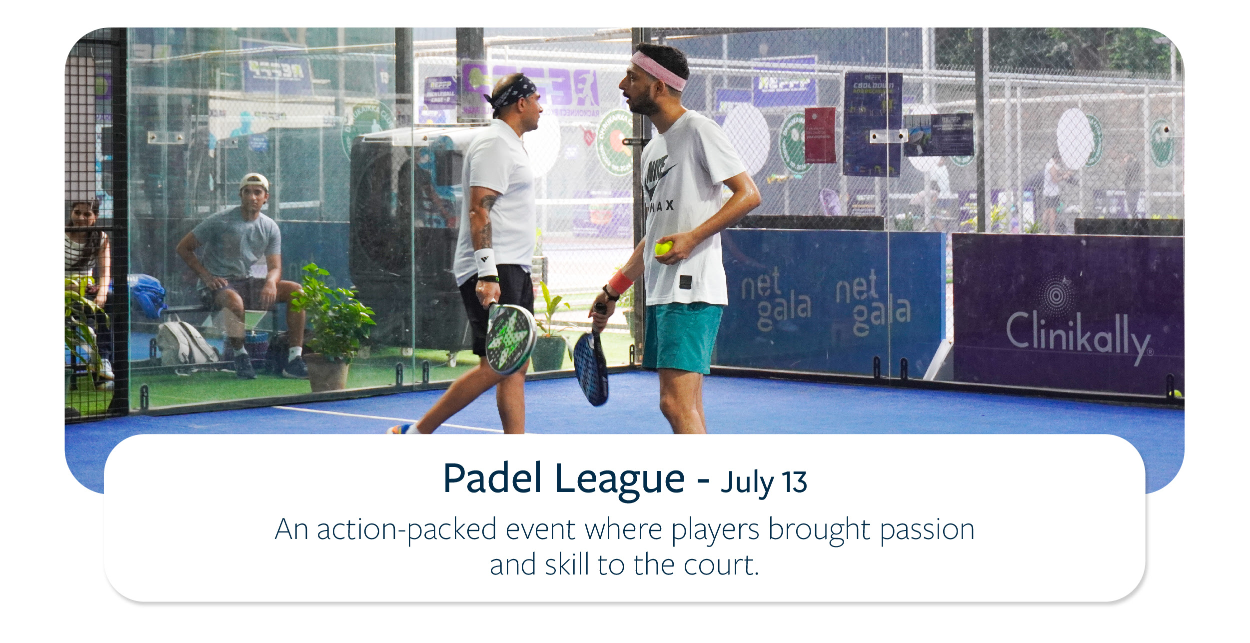 Padel league event image for newsletter Oct 25 showing two players in action