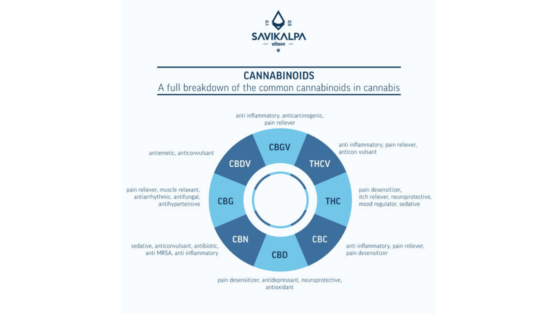 Infographic detailing common cannabinoids found in cannabis, highlighting their properties and effects