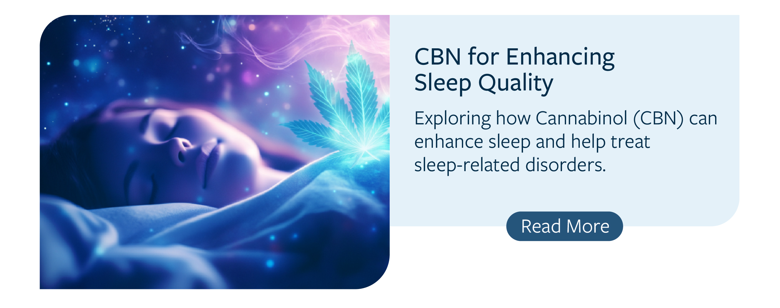 CBN for better sleep quality – woman sleeping peacefully with cannabis leaf illustration symbolizing Cannabinol (CBN)'s sleep-enhancing effects