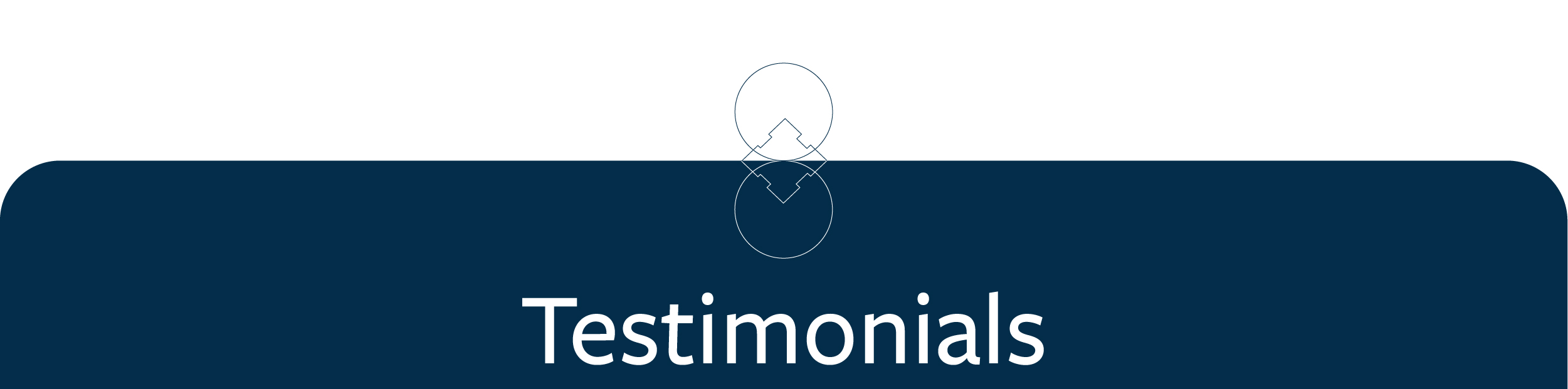 Testimonials section header with a navy blue background, modern typography, and overlapping mountain icons in circular outlines