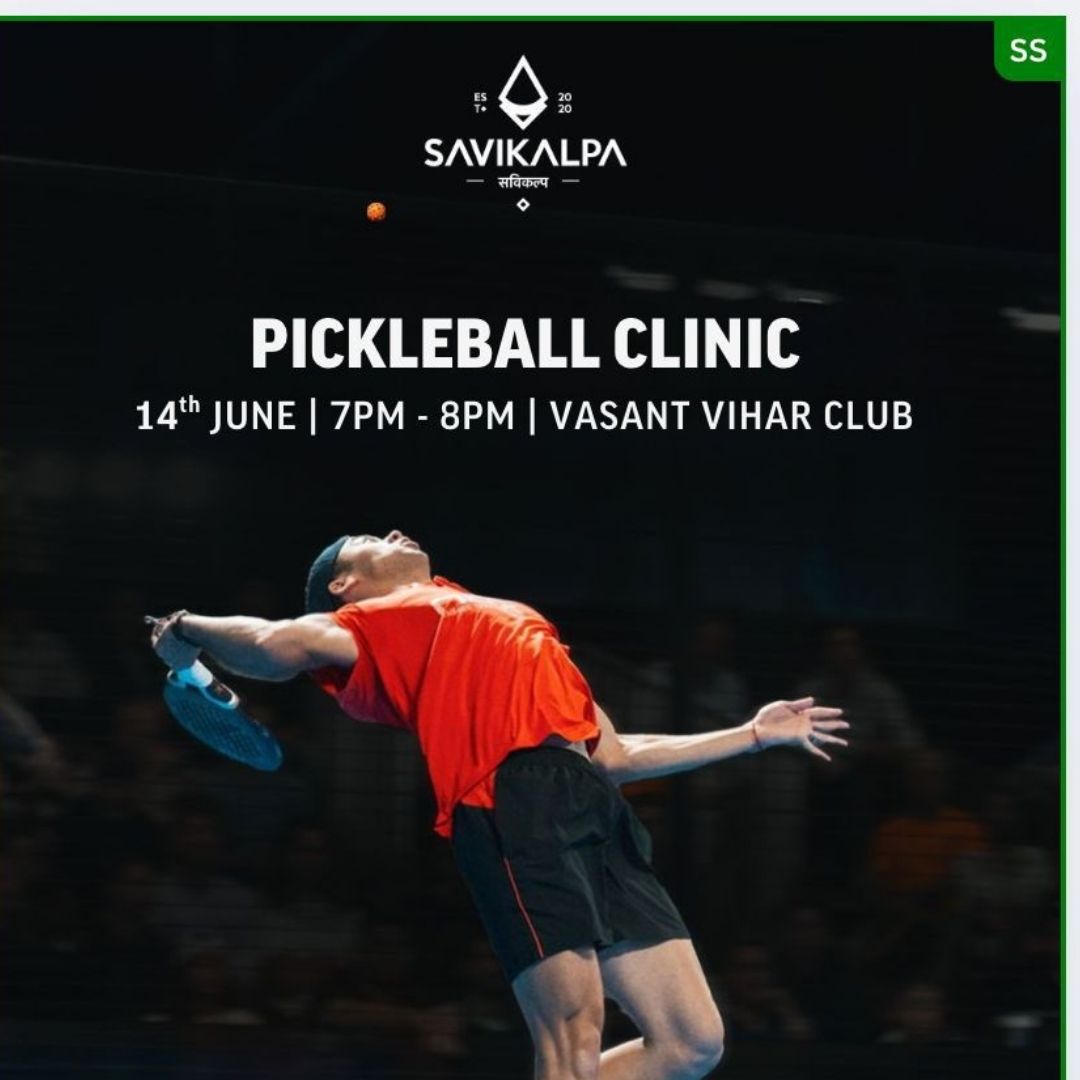 Banner image of Savikalpa sponsered pickleball event at Vasant Vihar Club where participants got a chance for fun leaning