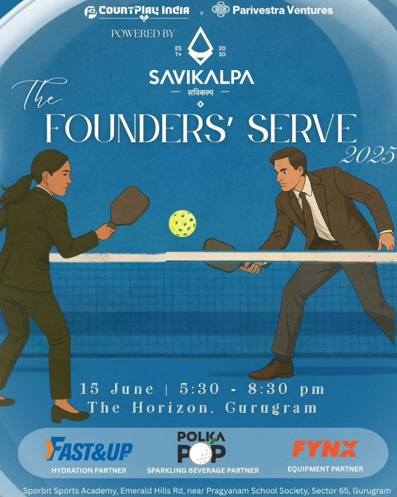Banner image of The Founders' Serve, a Pickleball event organised by Savikalpa where founders came together to play 